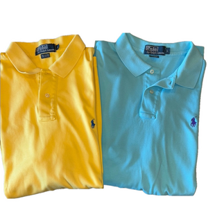 Polo Ralph Lauren Mens Large Yellow and Aqua Blue Golf Polo Shirt Bundle